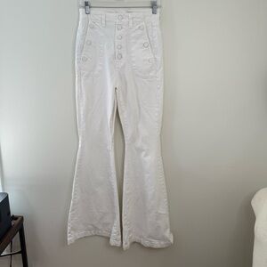 7 For All Mankind High Rise Flare Jeans White Button Fly Size 27